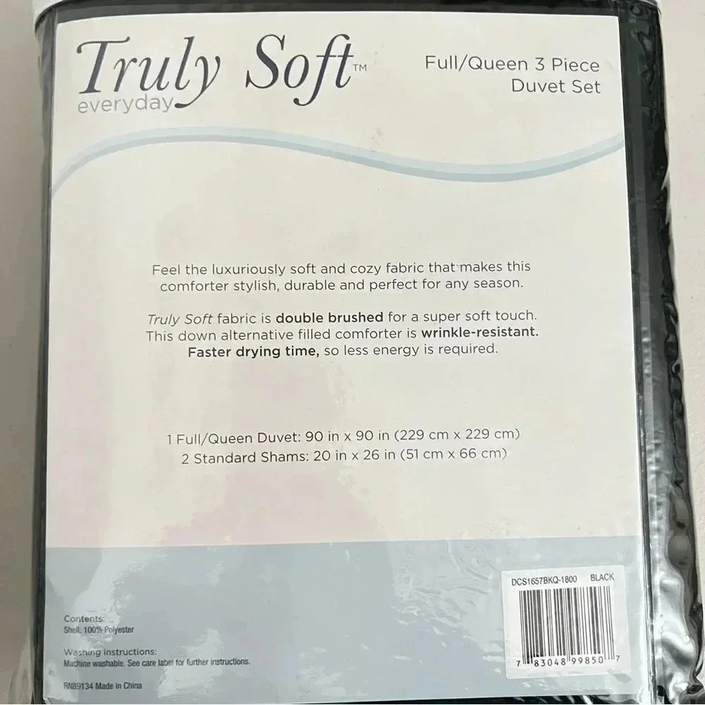 Truly Soft Everyday Duvet Cover and Shams Mini Set Black Full/ Queen